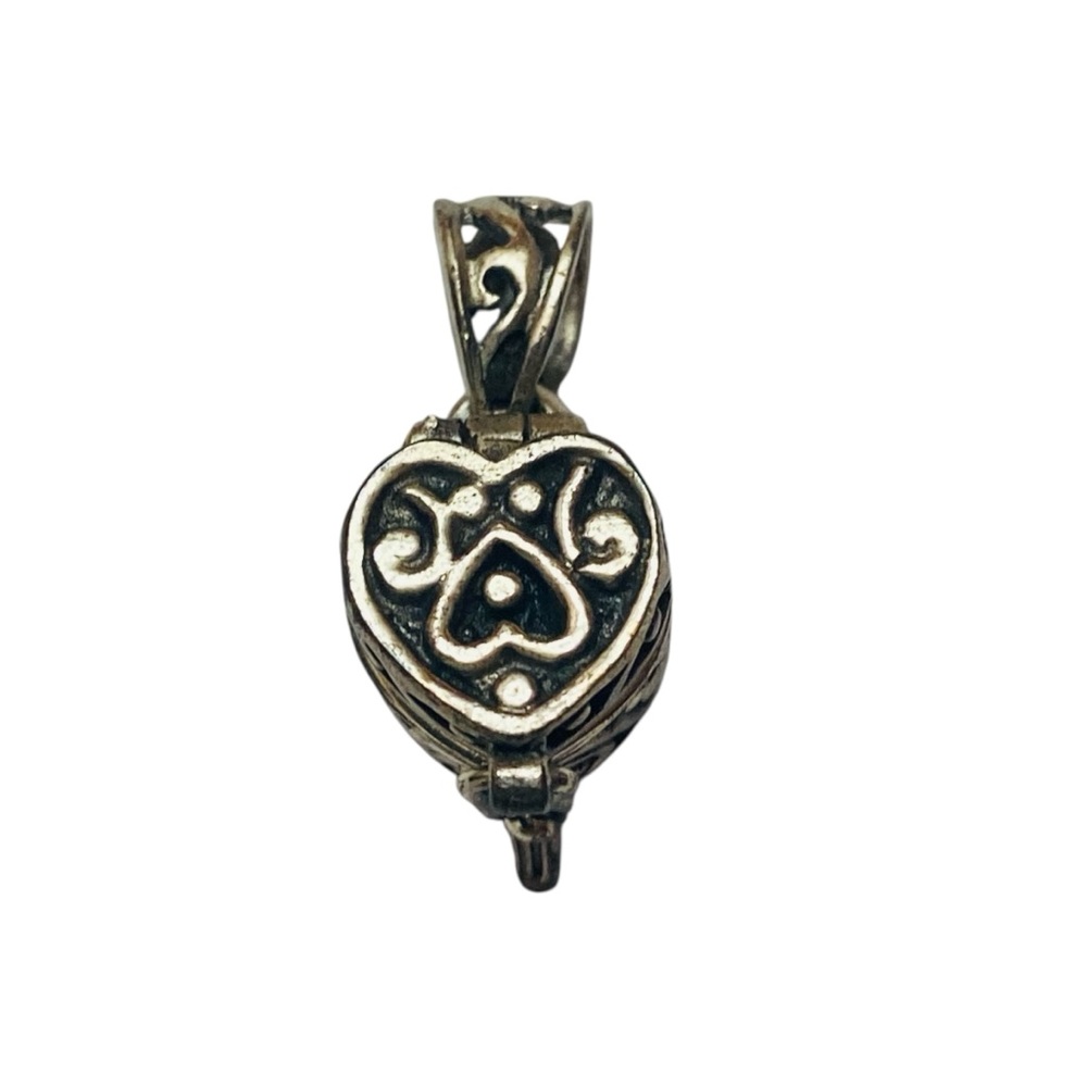Sterling Silver Heart Locket Charm Pendant Hidden Compartment Vintage Goth